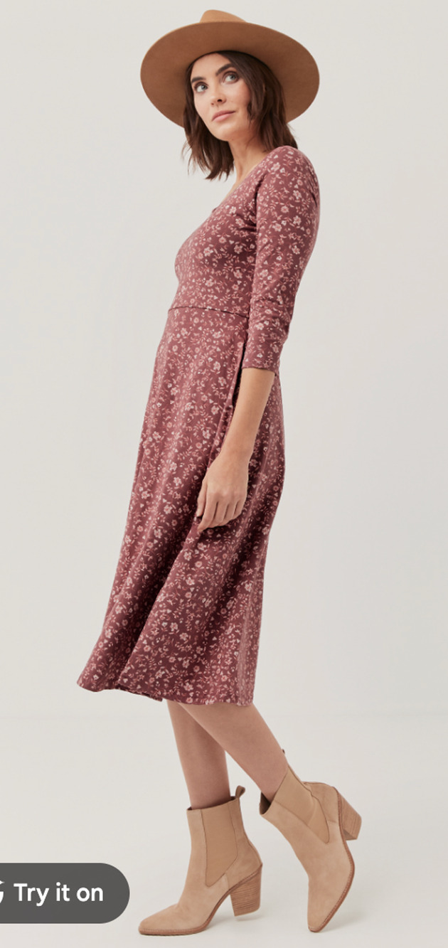 Pact Women's Fit & Flare Party Midi Dress Large Pink Western Floral